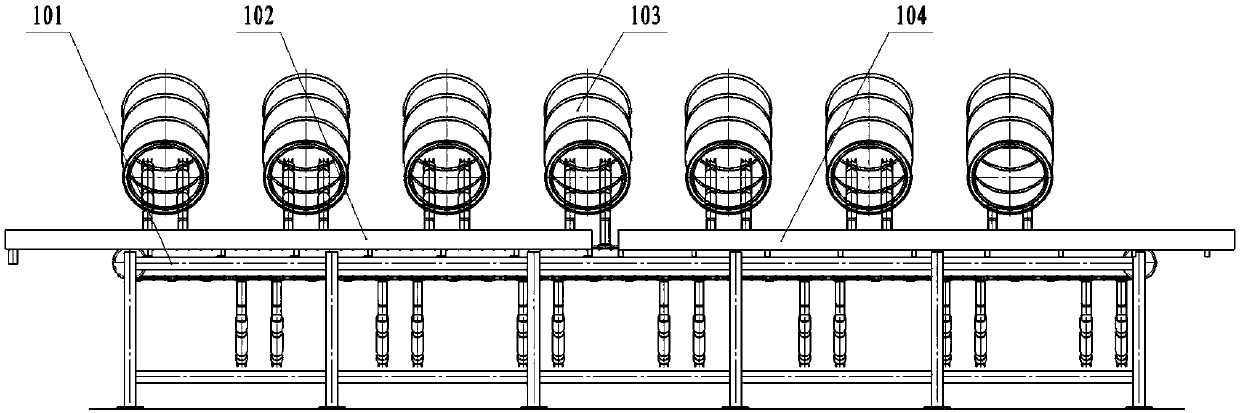 High-pressure water jet cleaning automatic line of wide-opening barrel-shaped containers