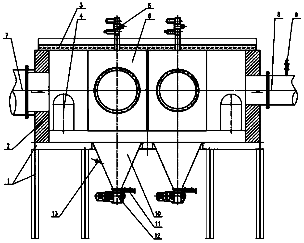 Energy-saving system with automatic ash removal function of horizontal type gas heat exchanger