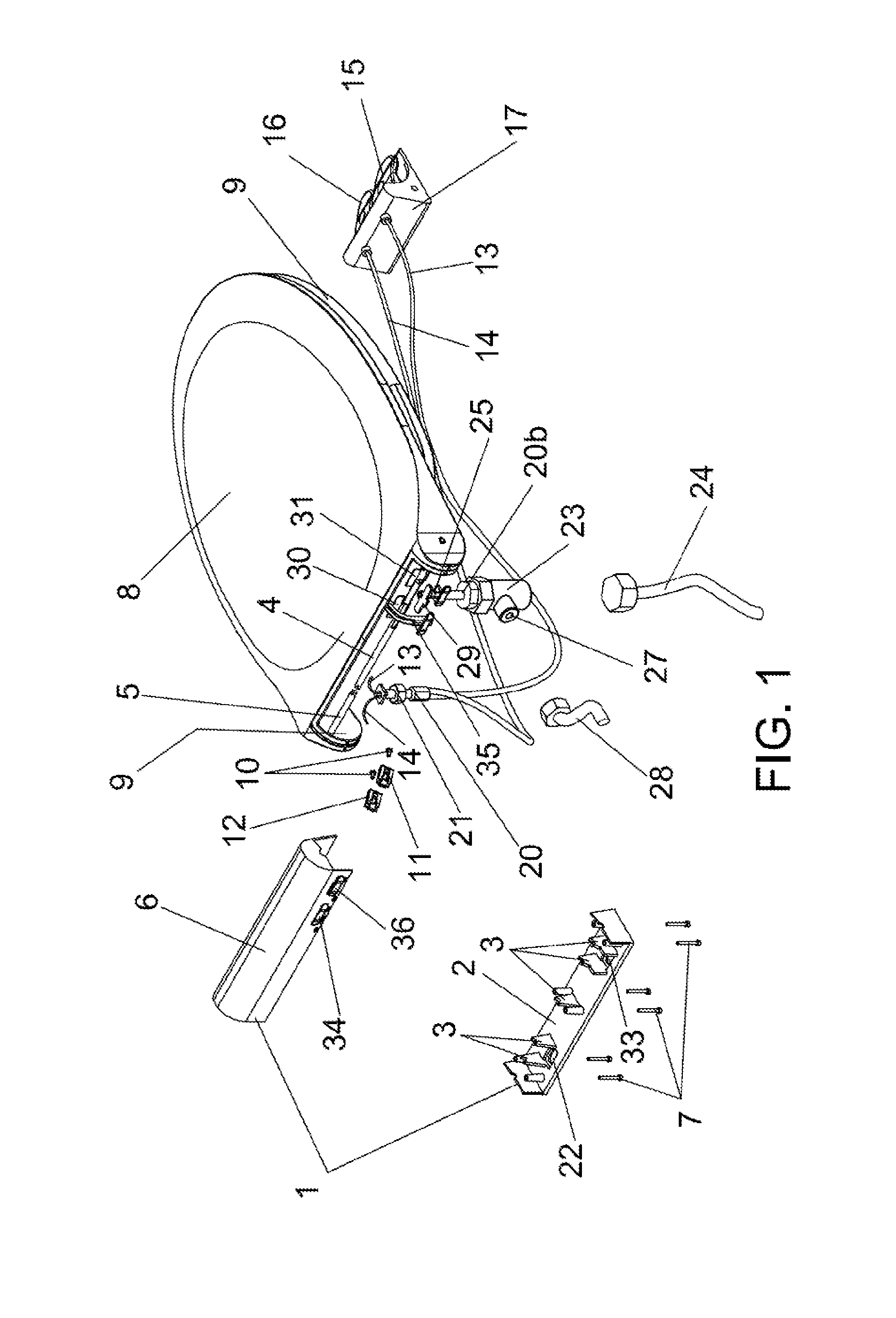 Device comprising actuating mechanisms with a pedal and comprising a hydraulic actuator for lifting and lowering, respectively, the cover and the seat of a wc