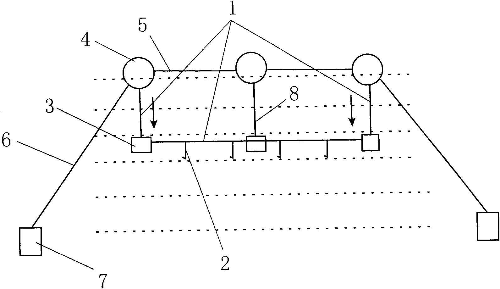 Using method of suspended line fishing gear