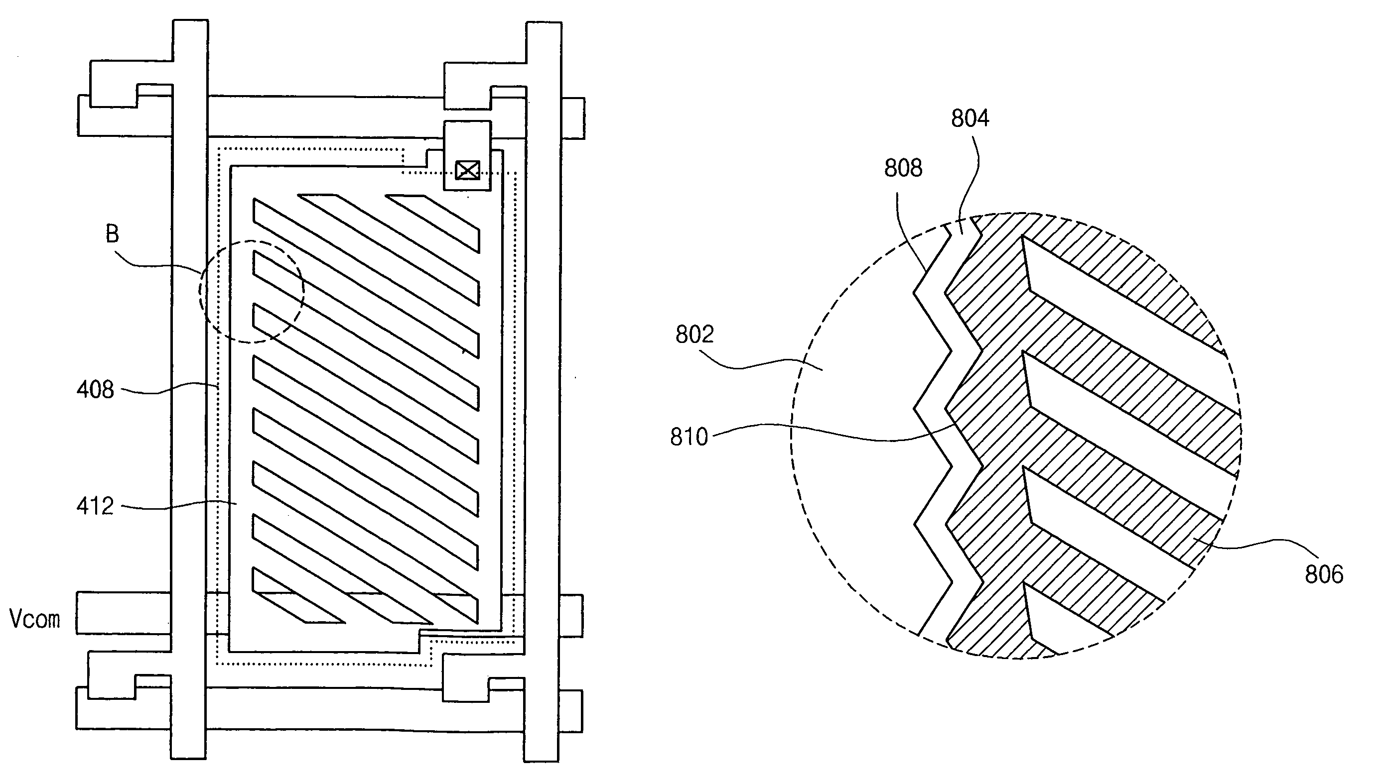 Fringe field switching liquid crystal display having sawtooth edges on the common and pixel electrodes and on the conductive black matrix