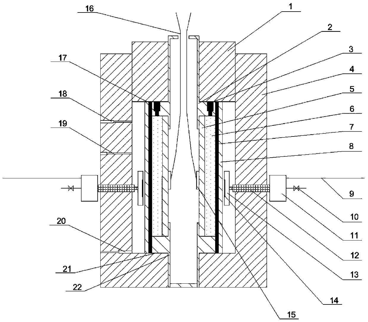 Experimental device for hydraulically simulating non-uniform confining pressure of casing pipe and using method