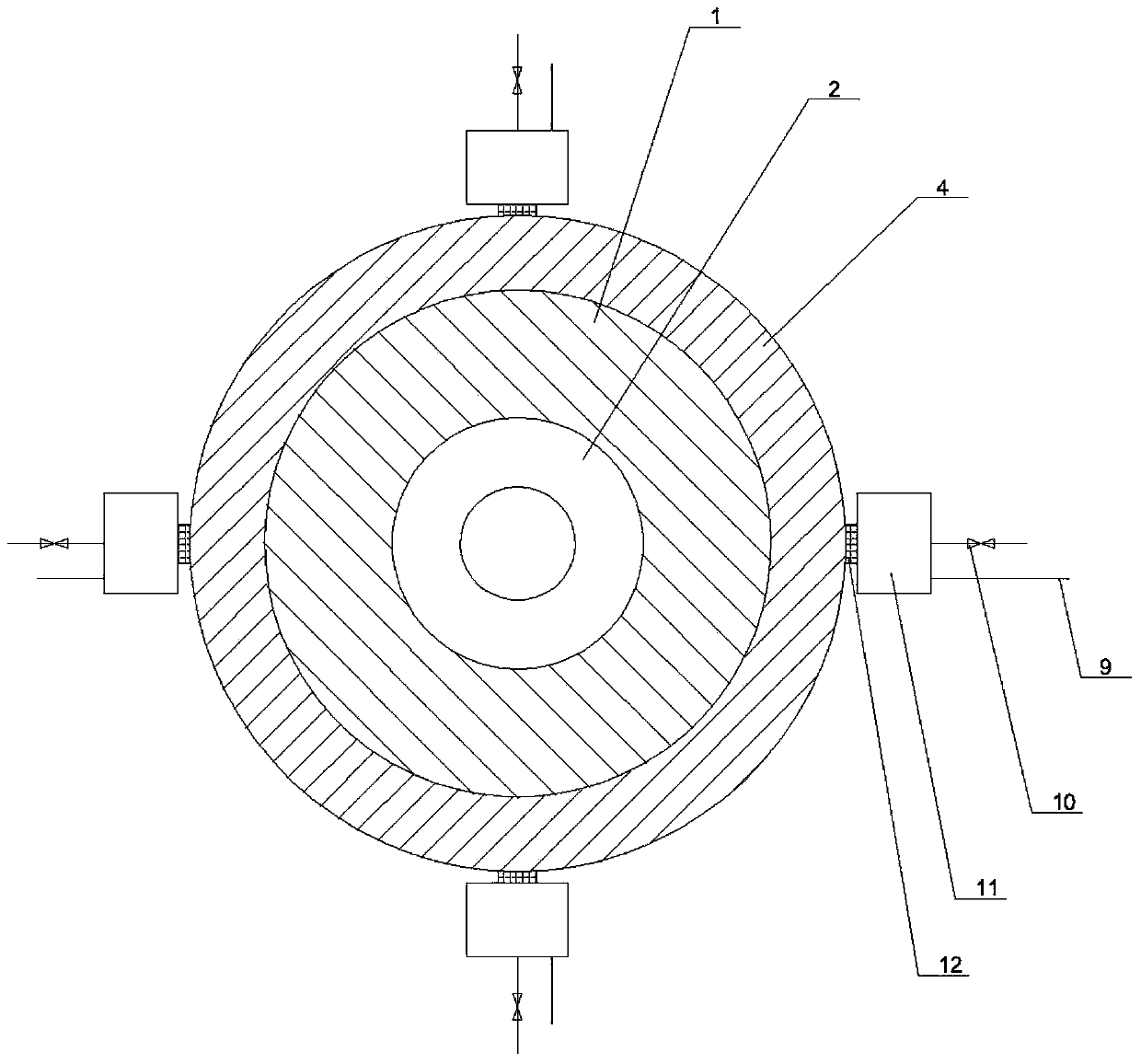 Experimental device for hydraulically simulating non-uniform confining pressure of casing pipe and using method