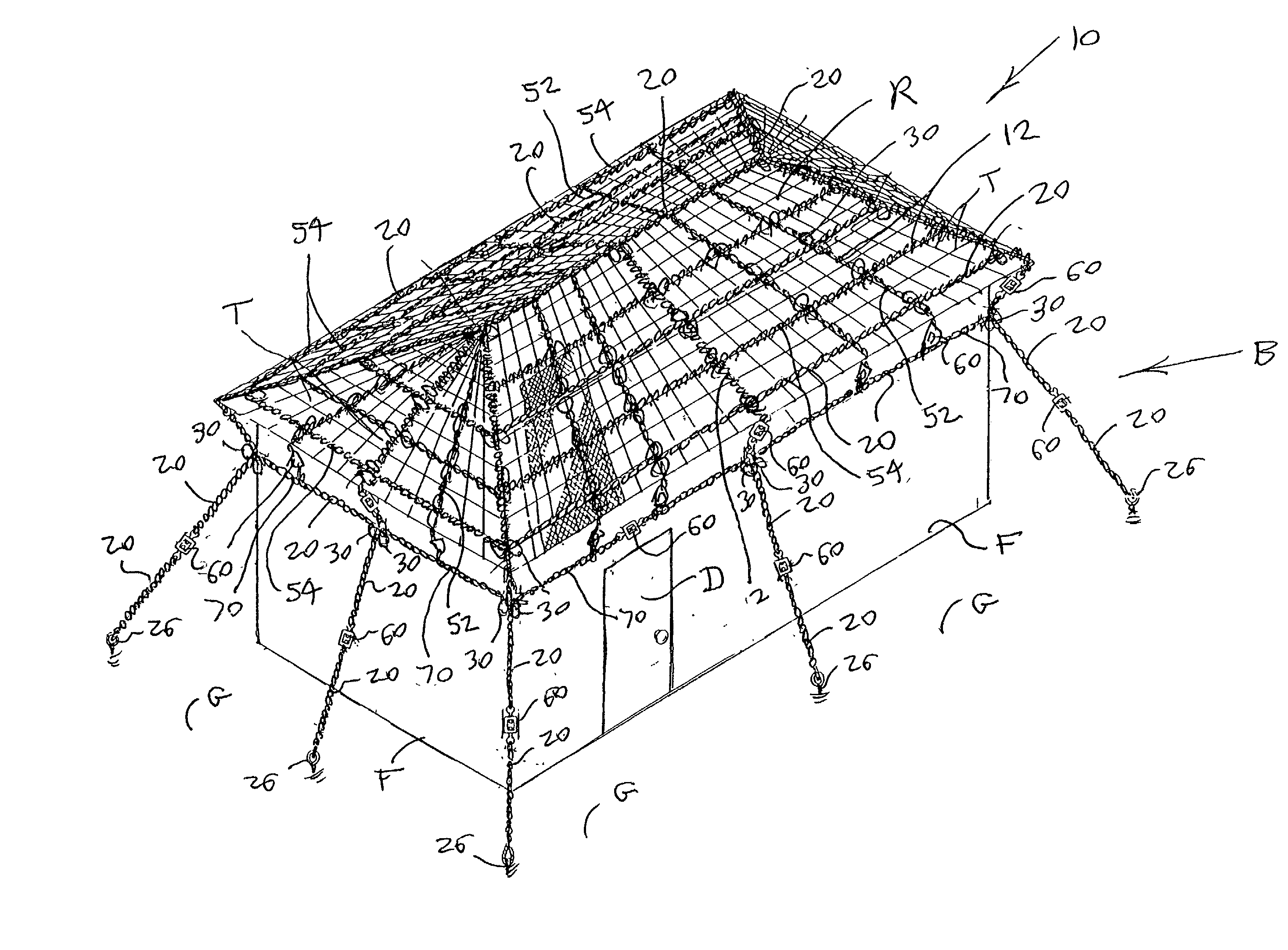 Building tie down kit for securing roofs, doors, and windows against storm wind damage and method of assembly