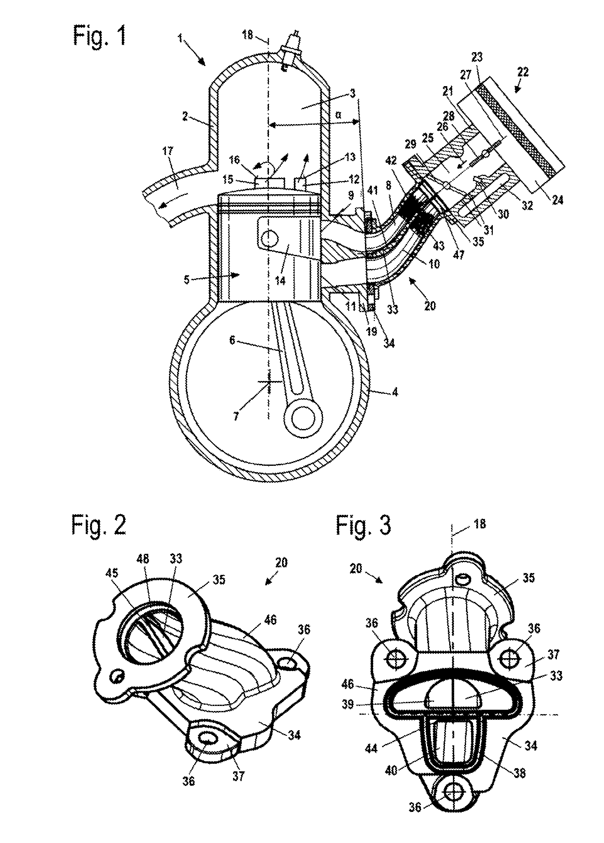 Internal combustion engine having an elastic connector and method of producing same