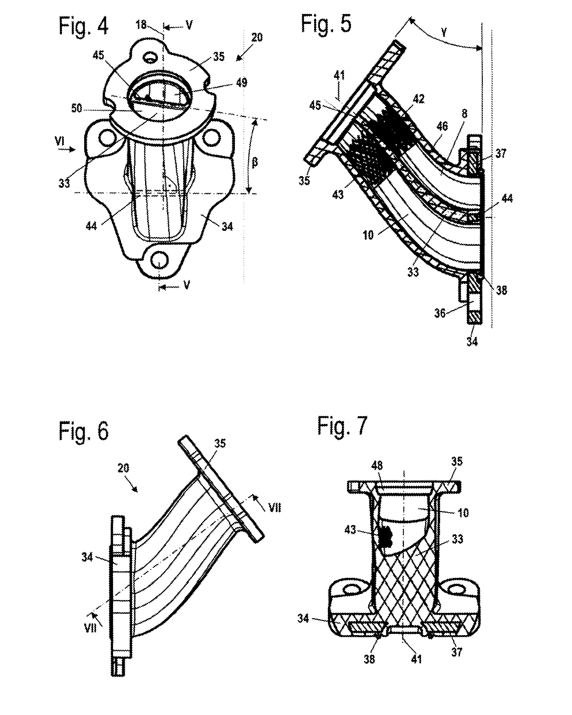 Internal combustion engine having an elastic connector and method of producing same