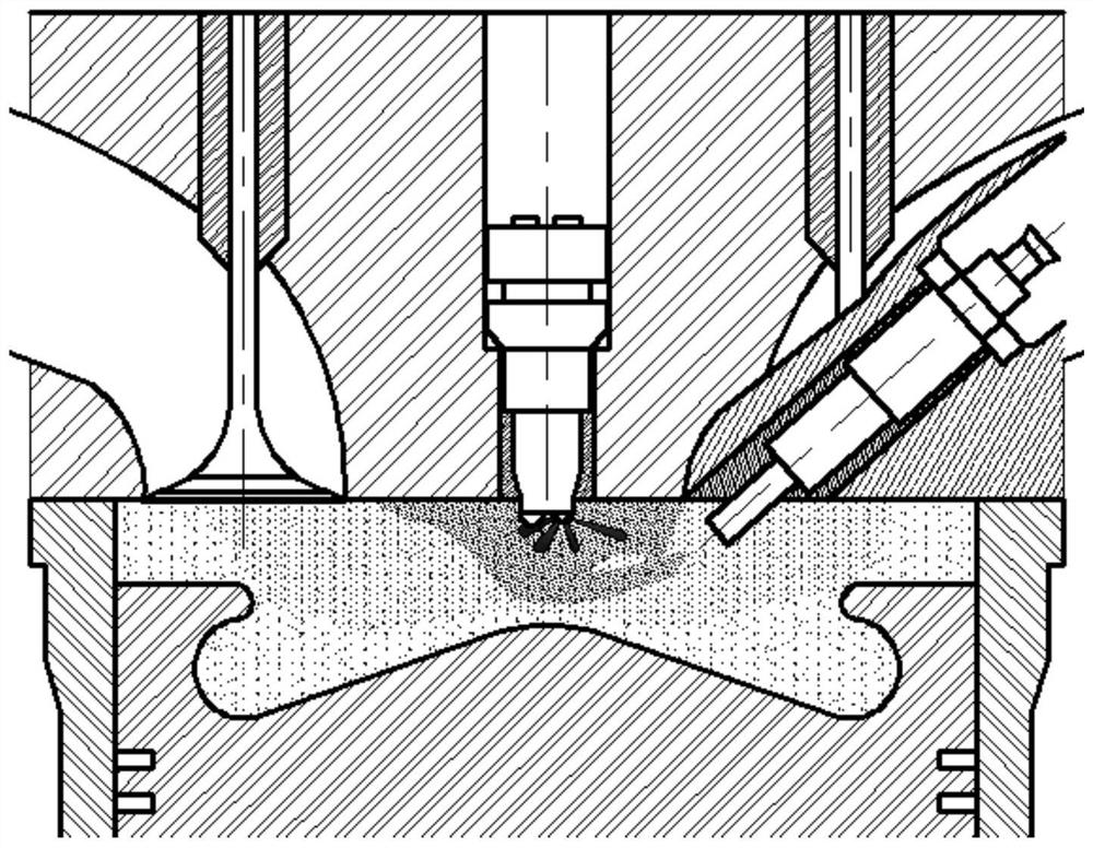 Combustion device and method for a dual-fuel engine based on a dual-needle valve injector