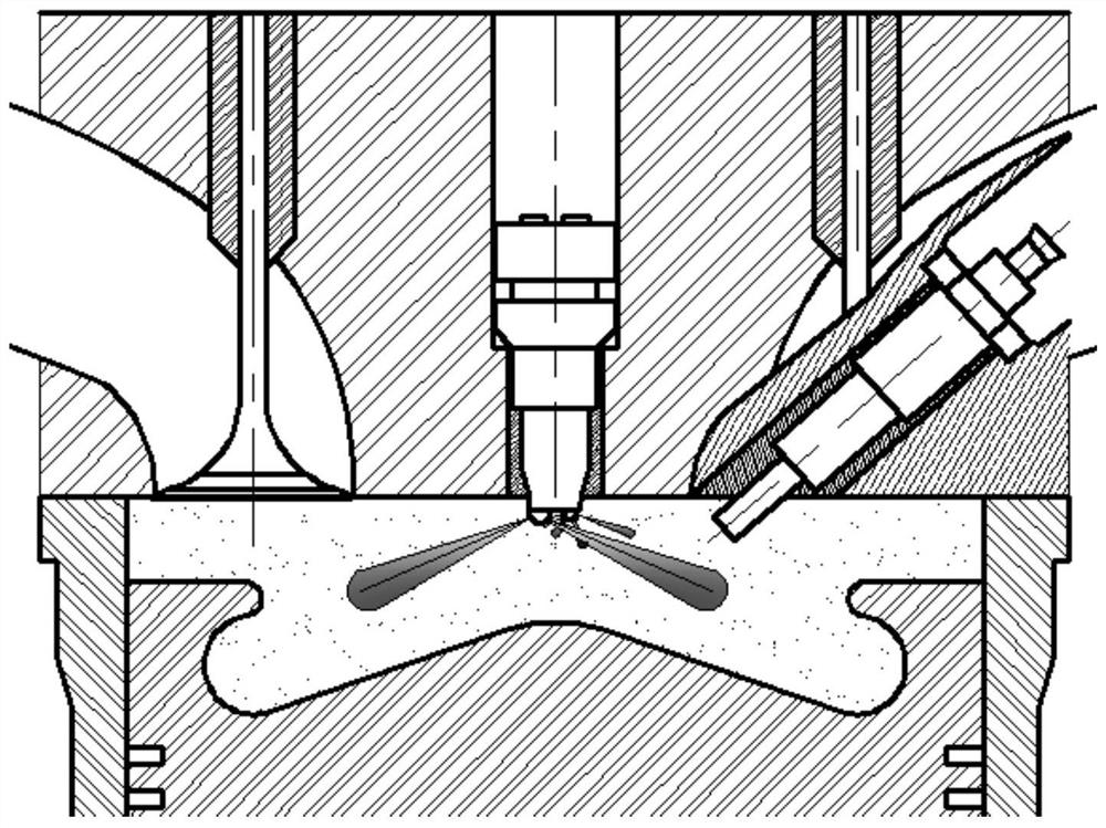 Combustion device and method for a dual-fuel engine based on a dual-needle valve injector