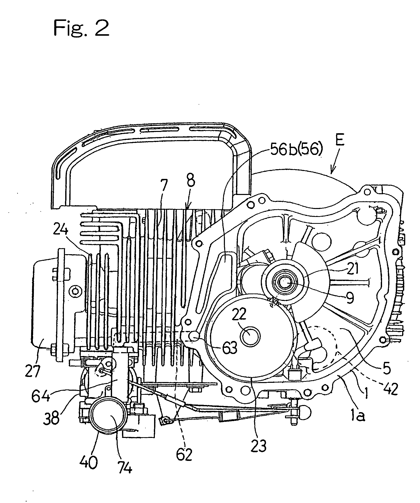 Combustion engine of vertical shaft type