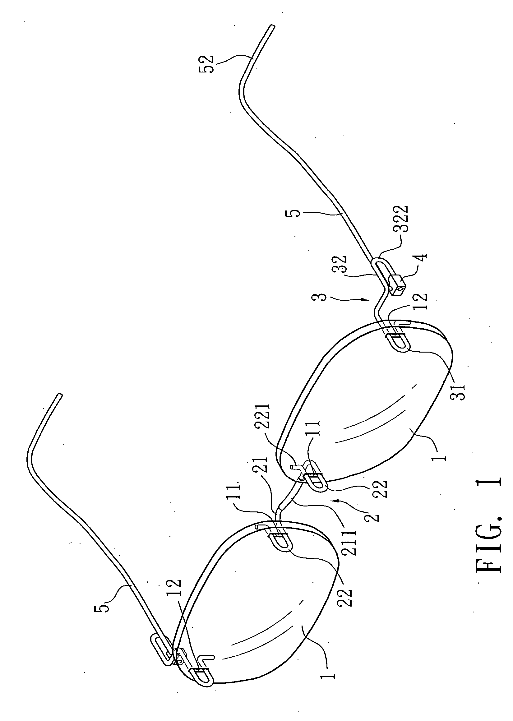 Assembling structure of a pair of glasses