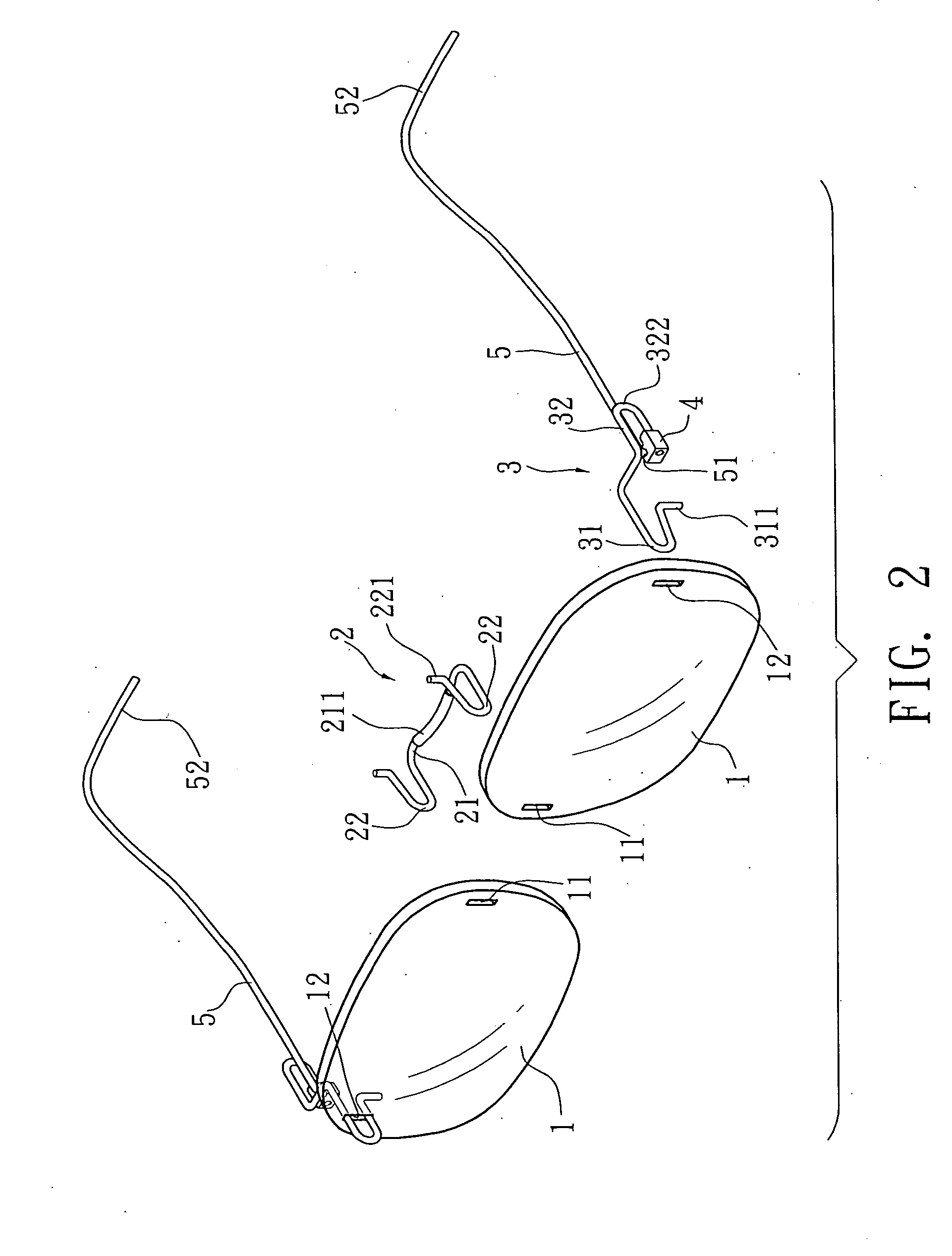 Assembling structure of a pair of glasses