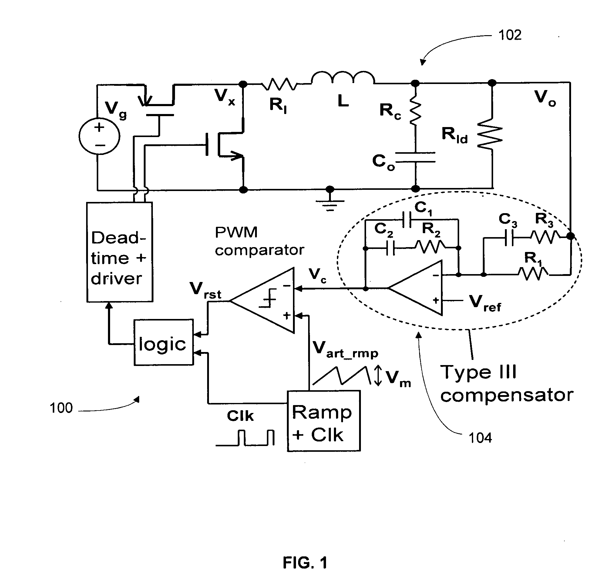 Frequency compensation based on dual signal paths for voltage-mode switching regulators