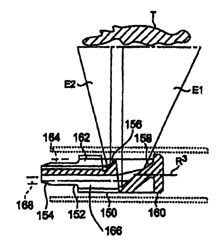 Catheter probe arrangement for tissue analysis by radiant energy delivery and radiant energy collection