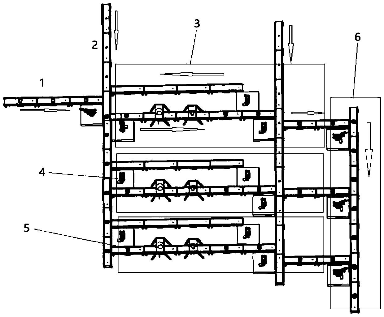 Automatic complicated-shaped three-section type sand box mold forming device