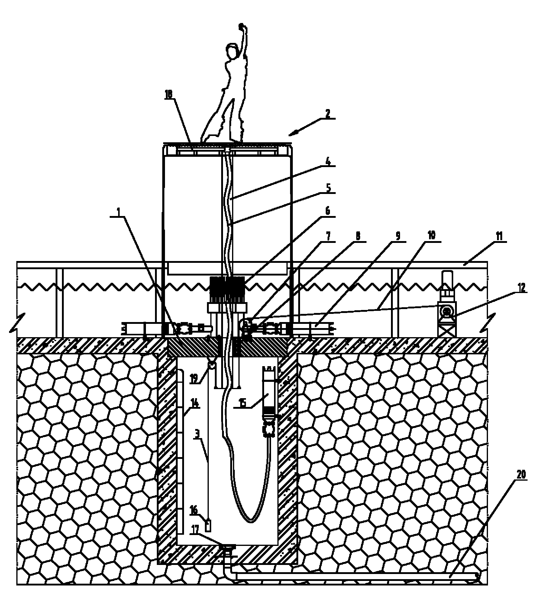 Elevating fountain stage