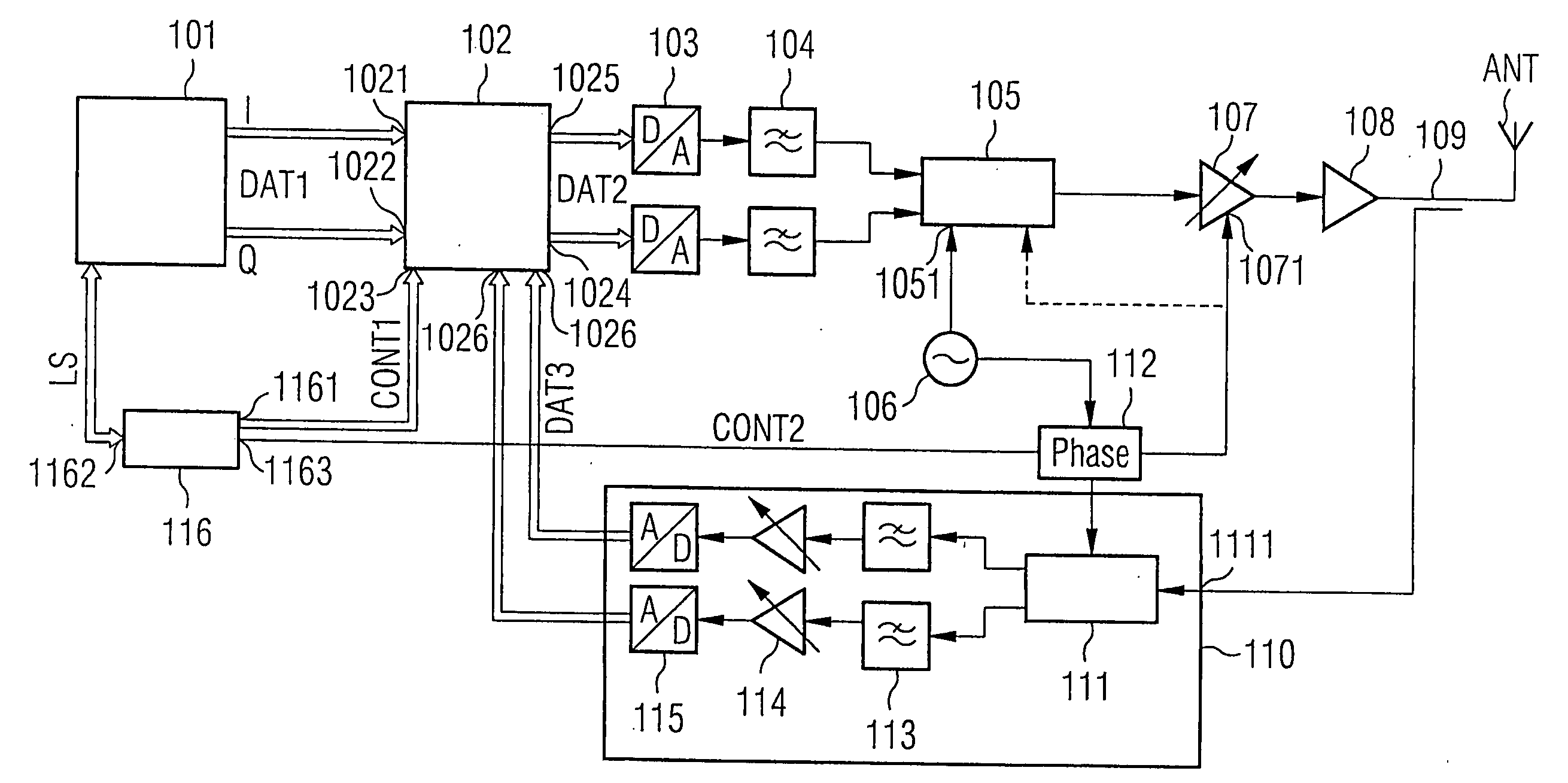 Transmission device with adaptive digital predistortion, transceiver with transmission device, and method for operating a transmission device