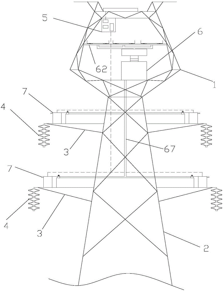 Electricity transmitting iron tower suitable for electric power transmission and insulator bird driving method thereof