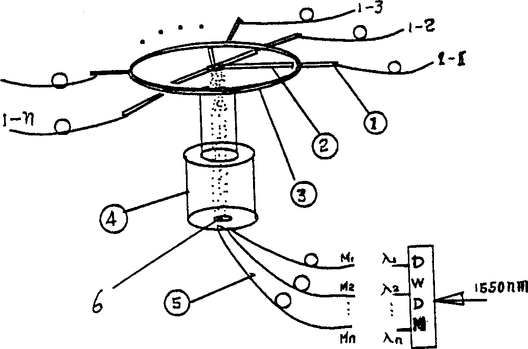 Cross-coupling connector of multi-wavelength encoded optical switch and interval ring optical fibre