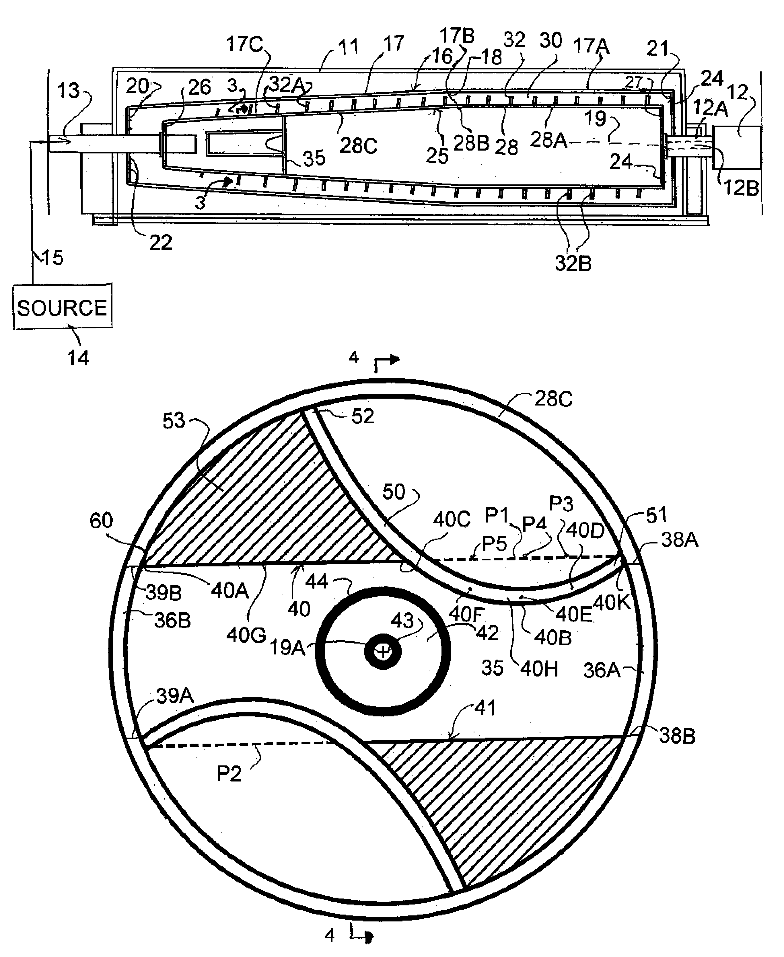 Centrifuge with shaping of feed chamber to reduce wear