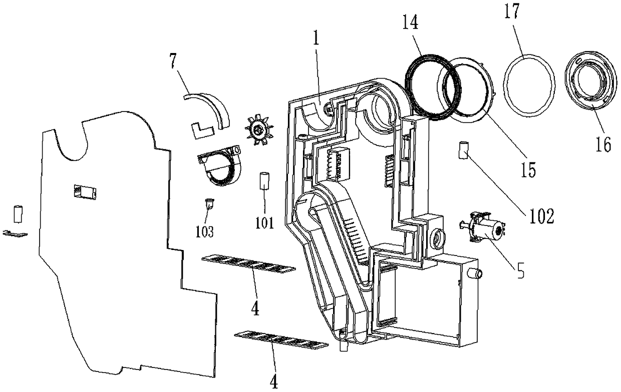 Dish-washing machine heat air exchanger and water softener integration machine