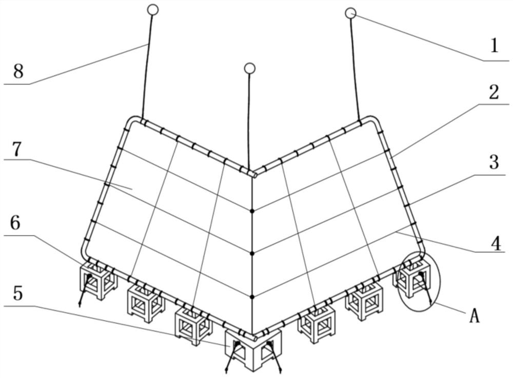 A curtain-type artificial downflow device combined with fish reefs