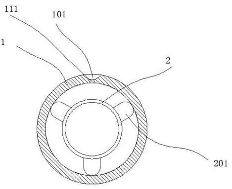 A treatment device for oil slick polluted waters