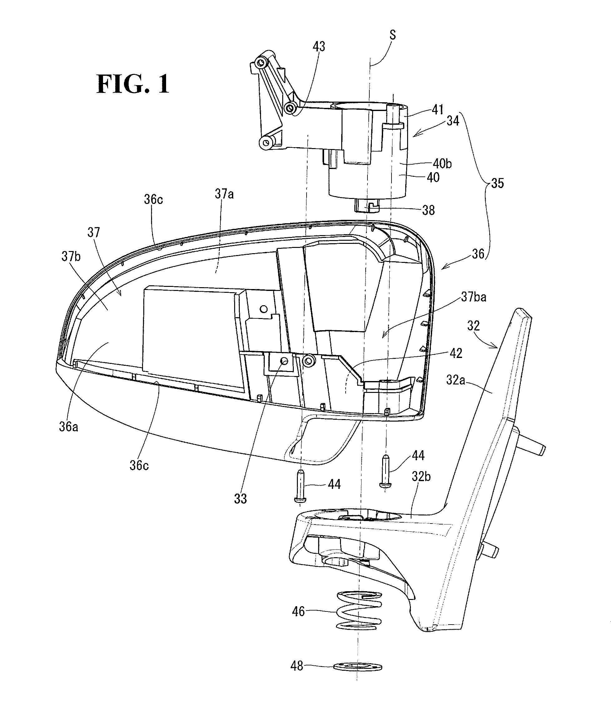 Door mirror and assembly method therefor