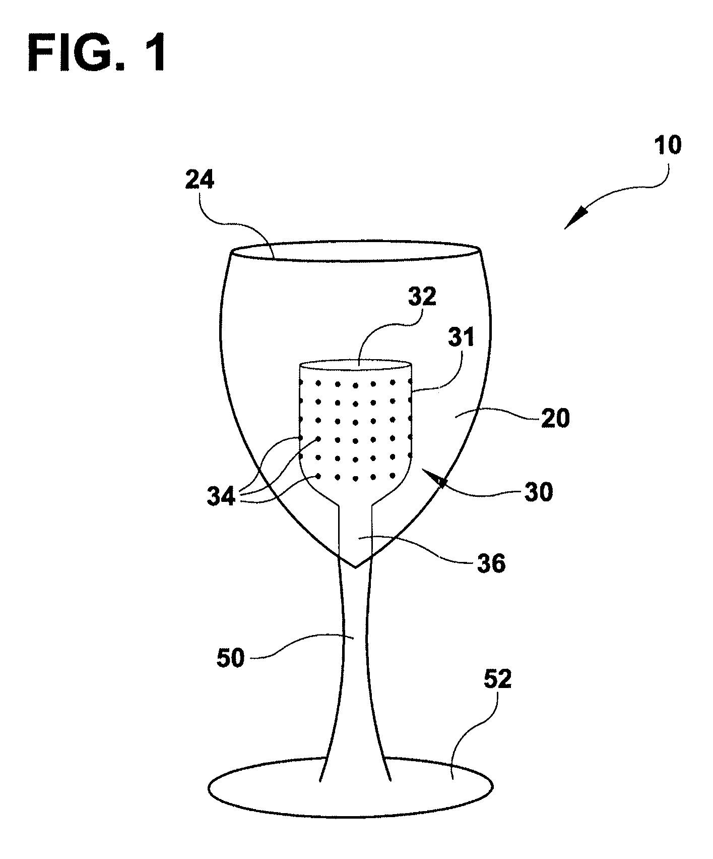 Beverage glass with internal decanting, filtering, mixing and aerating cell