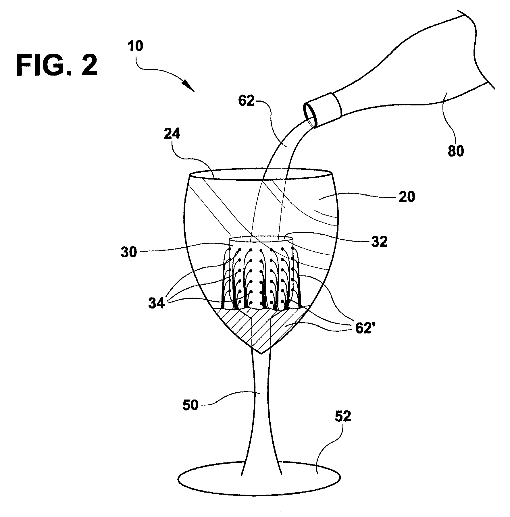 Beverage glass with internal decanting, filtering, mixing and aerating cell