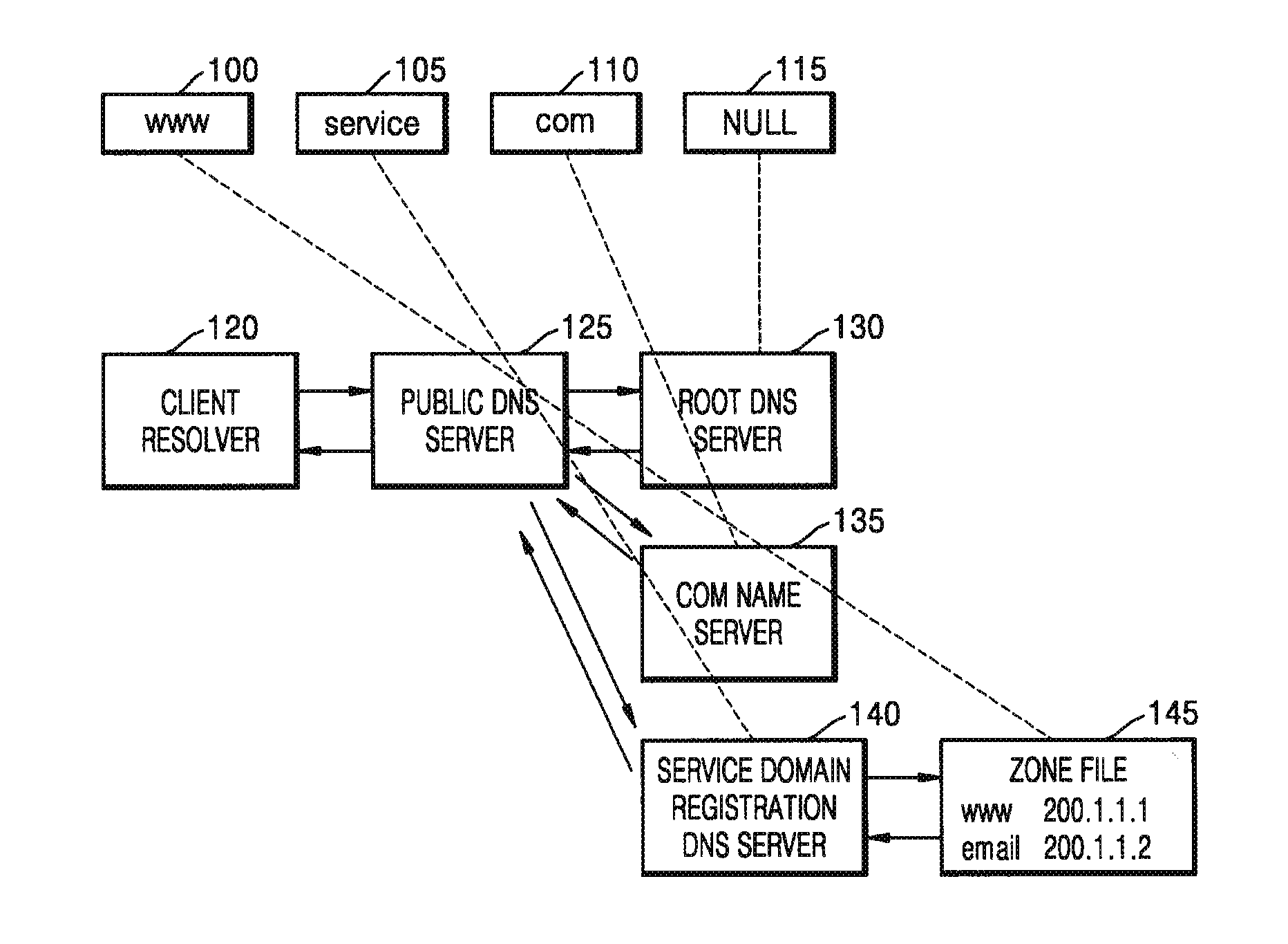 Domain name system (DNS) and domain name service method based on user information