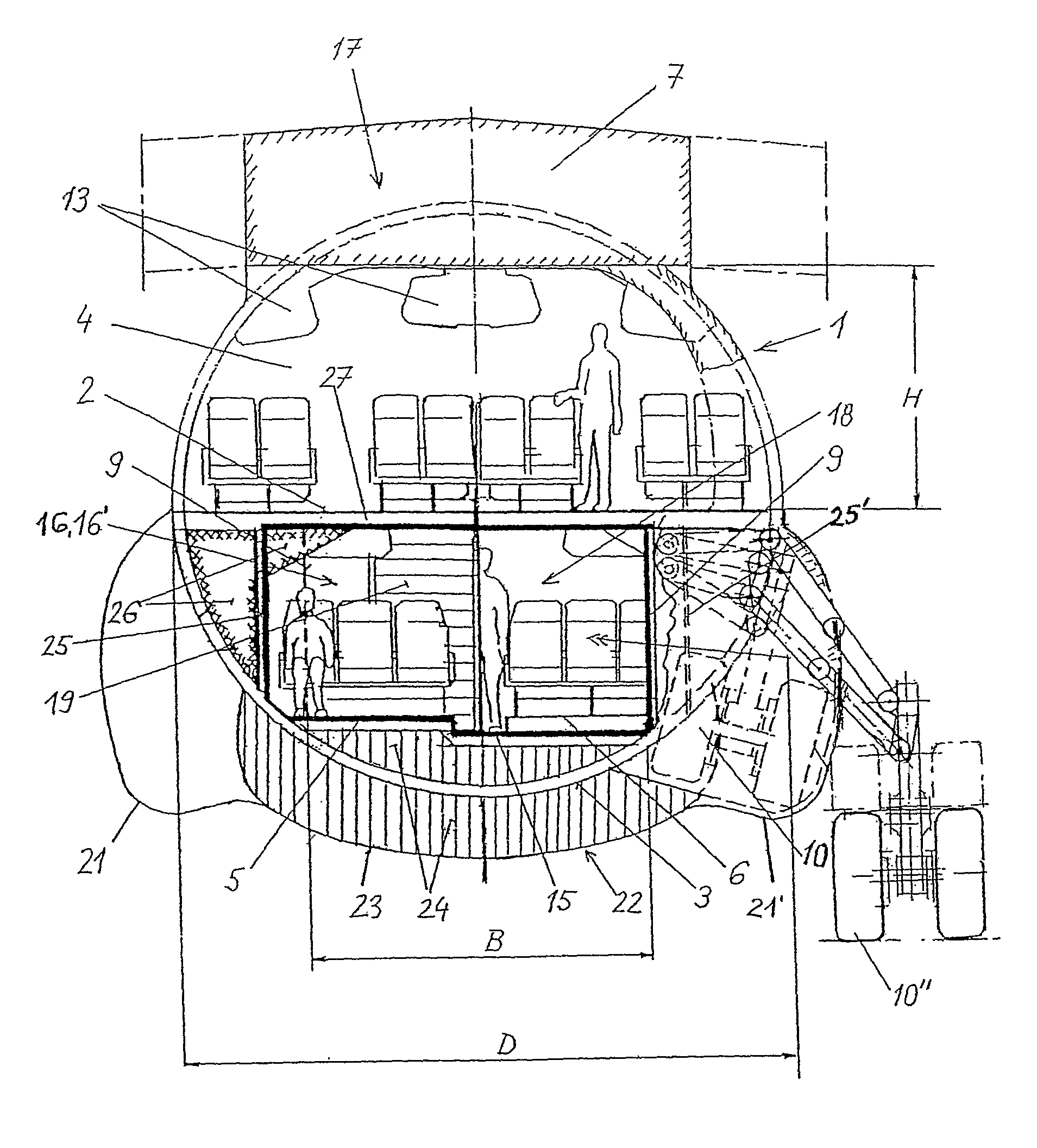 Commercial aircraft with a main deck and a lower deck