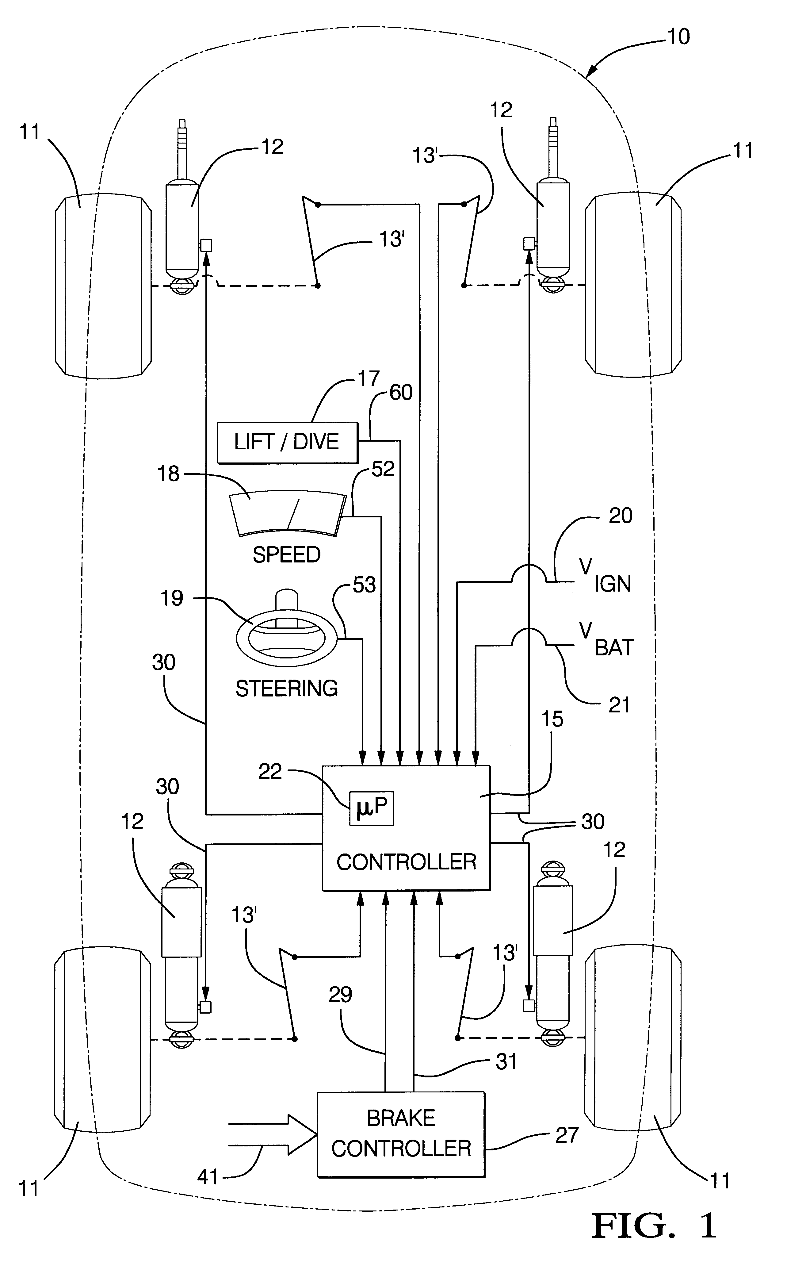 Vehicle suspension control with compensation for yaw correcting active brake control