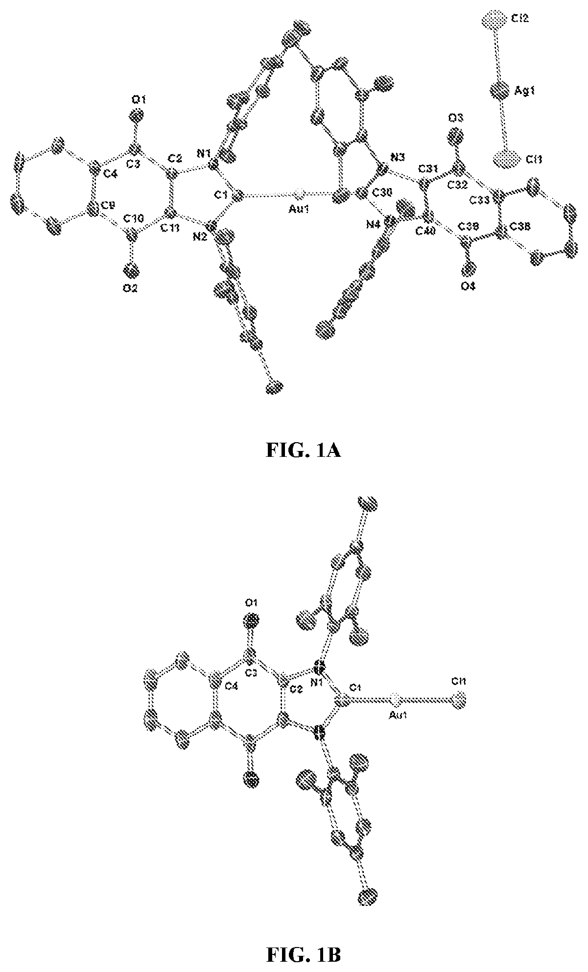 Naphthoquinone containing gold carbene complexes and methods of uses thereof