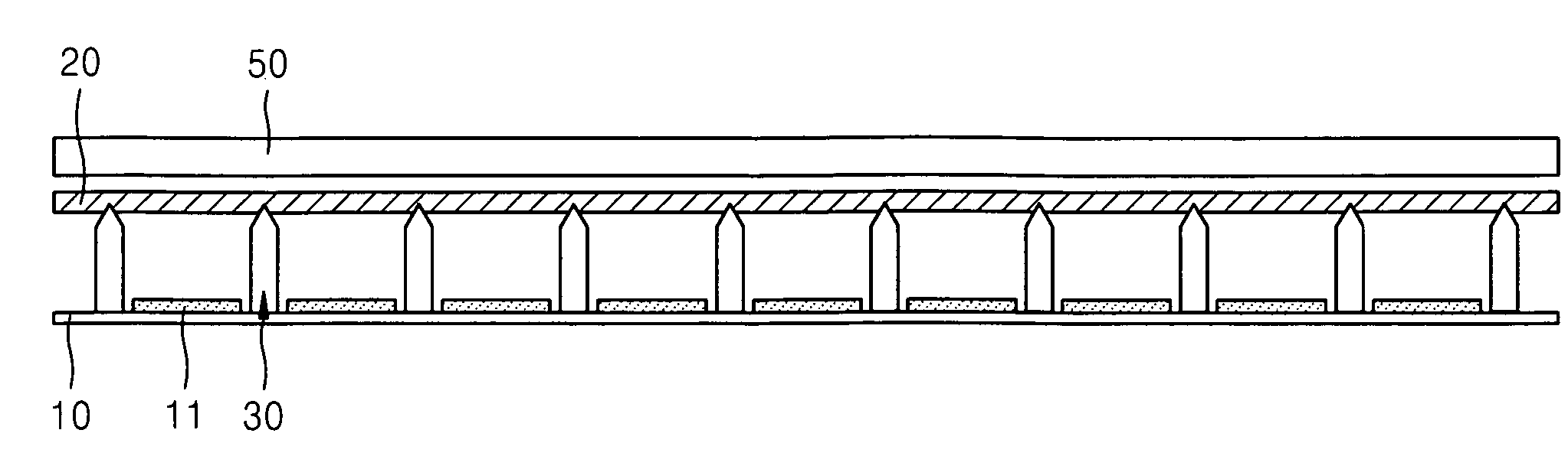 Backlight unit and liquid crystal display employing the same, comprising at least one barrier rib between point light sources, substantially inserted into a diffusion plate