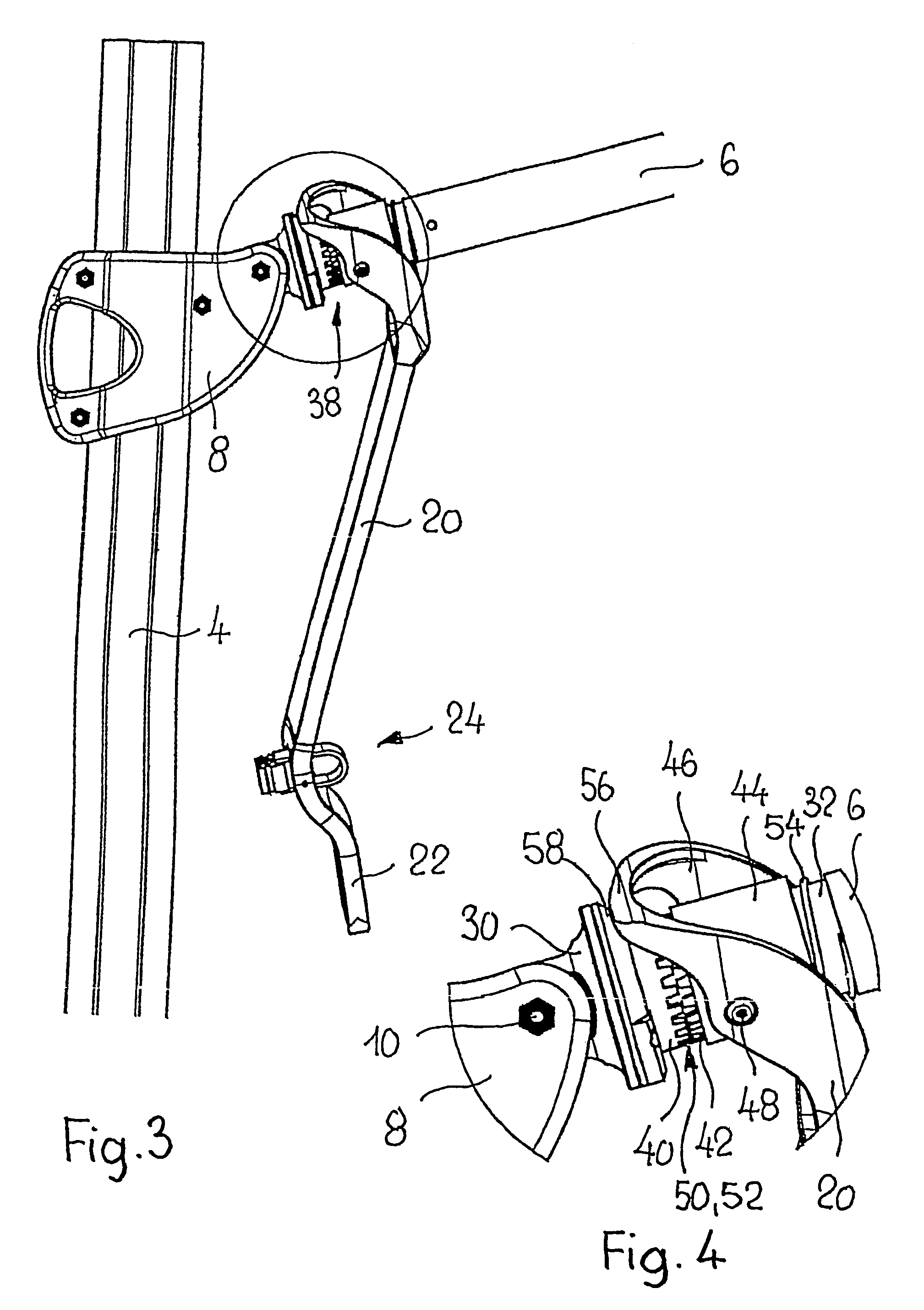 Extension arm for a free arm parasol, pivotably arranged on a carrier