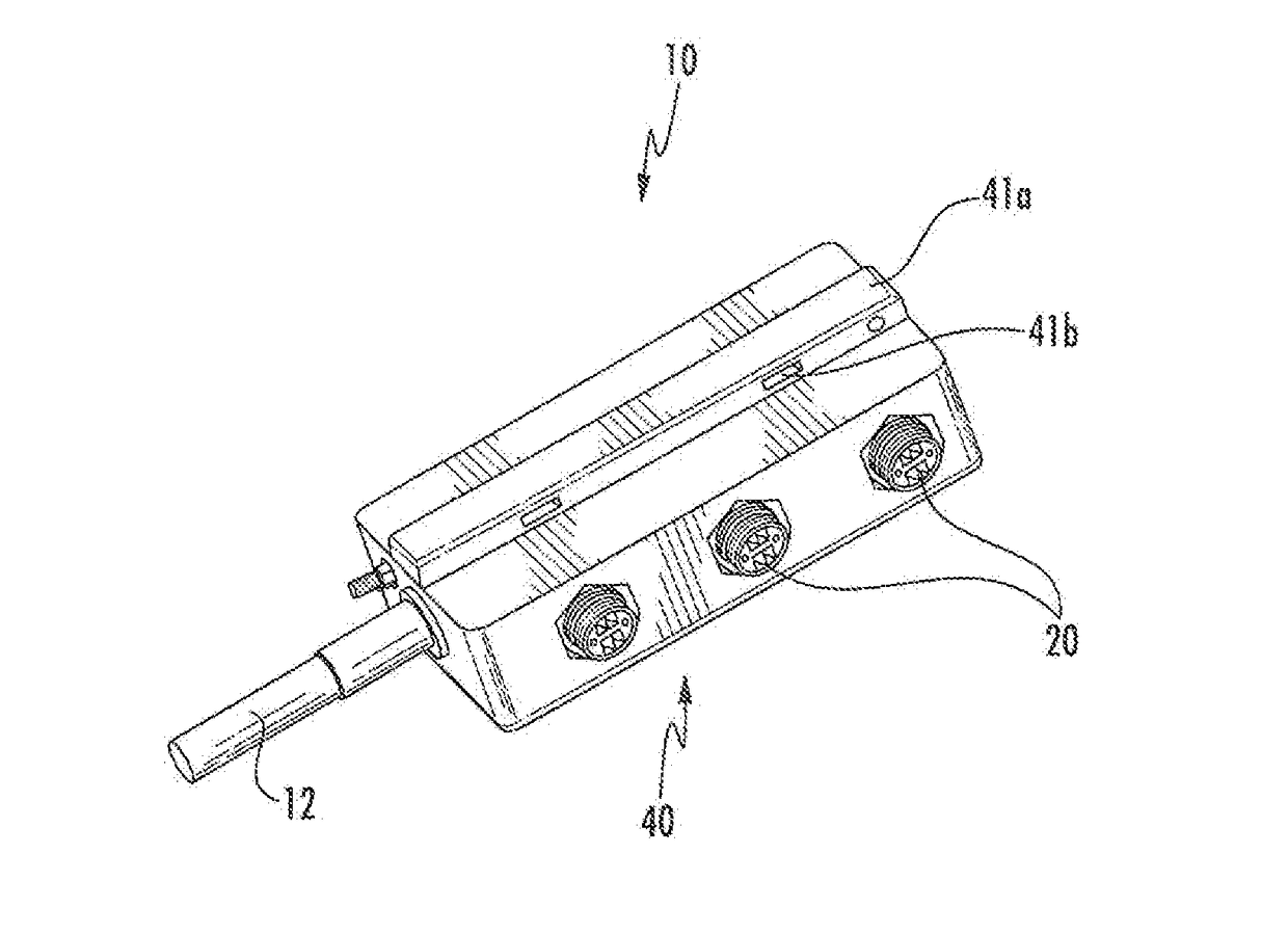 Device for distributing hybrid cable and transitioning from trunk cable to jumper cable with overvoltage protection