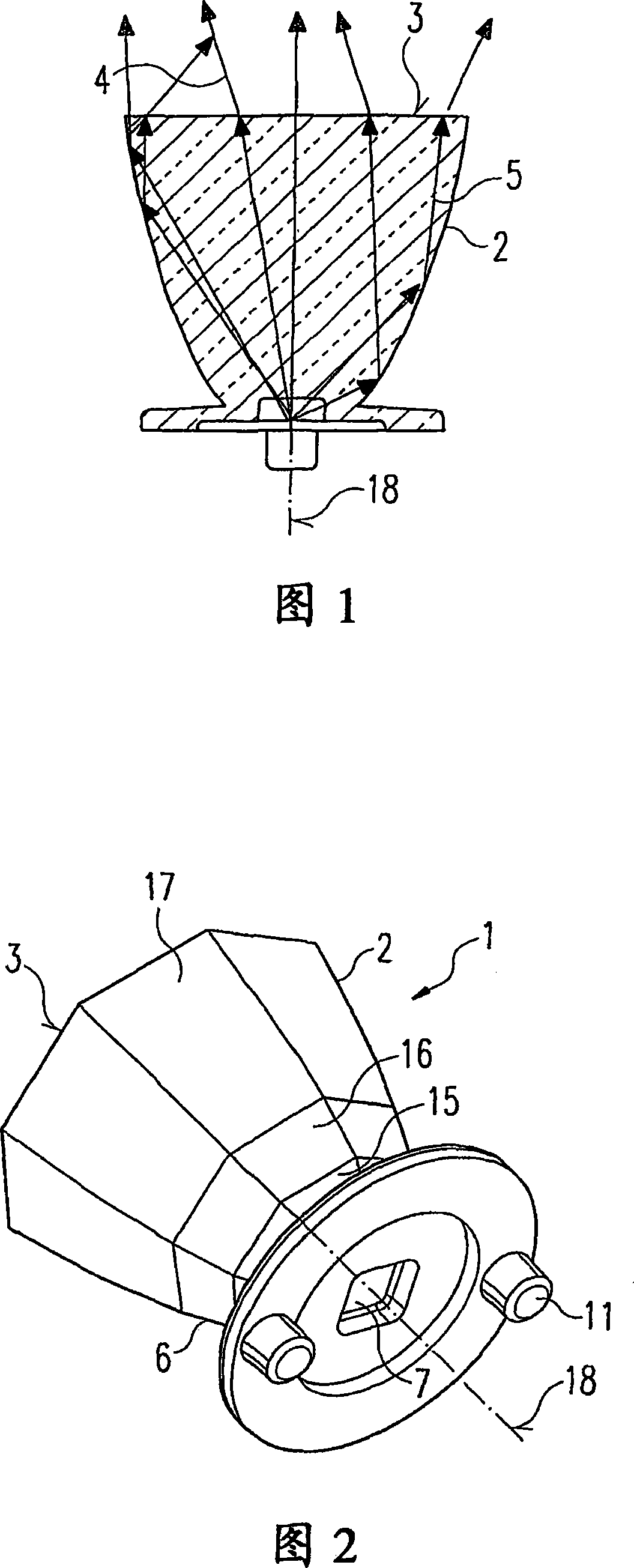 Led spotlight having funnel-shaped lens