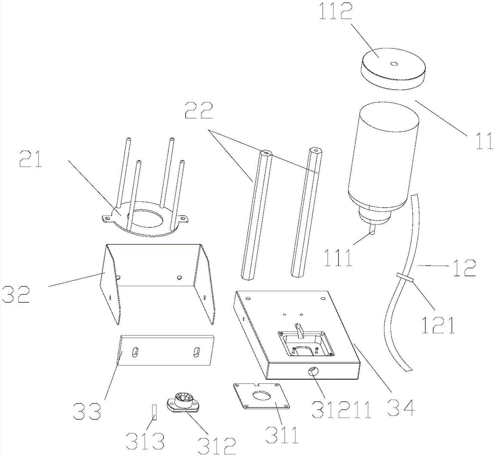 Pump pipe gluing device in blood pipeline