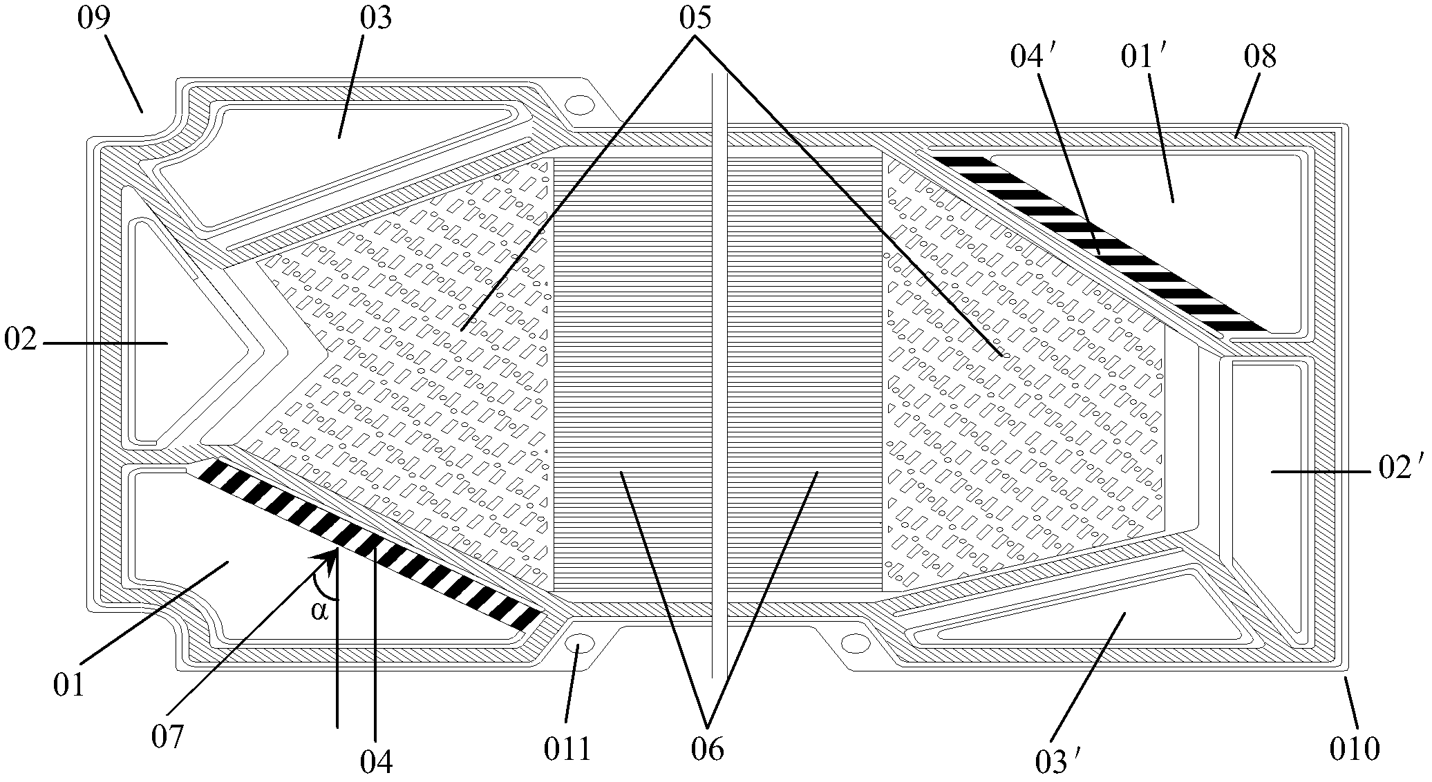 PEMFC (proton exchange membrane fuel cell) metal bipolar plate conducive to improving fluid distribution