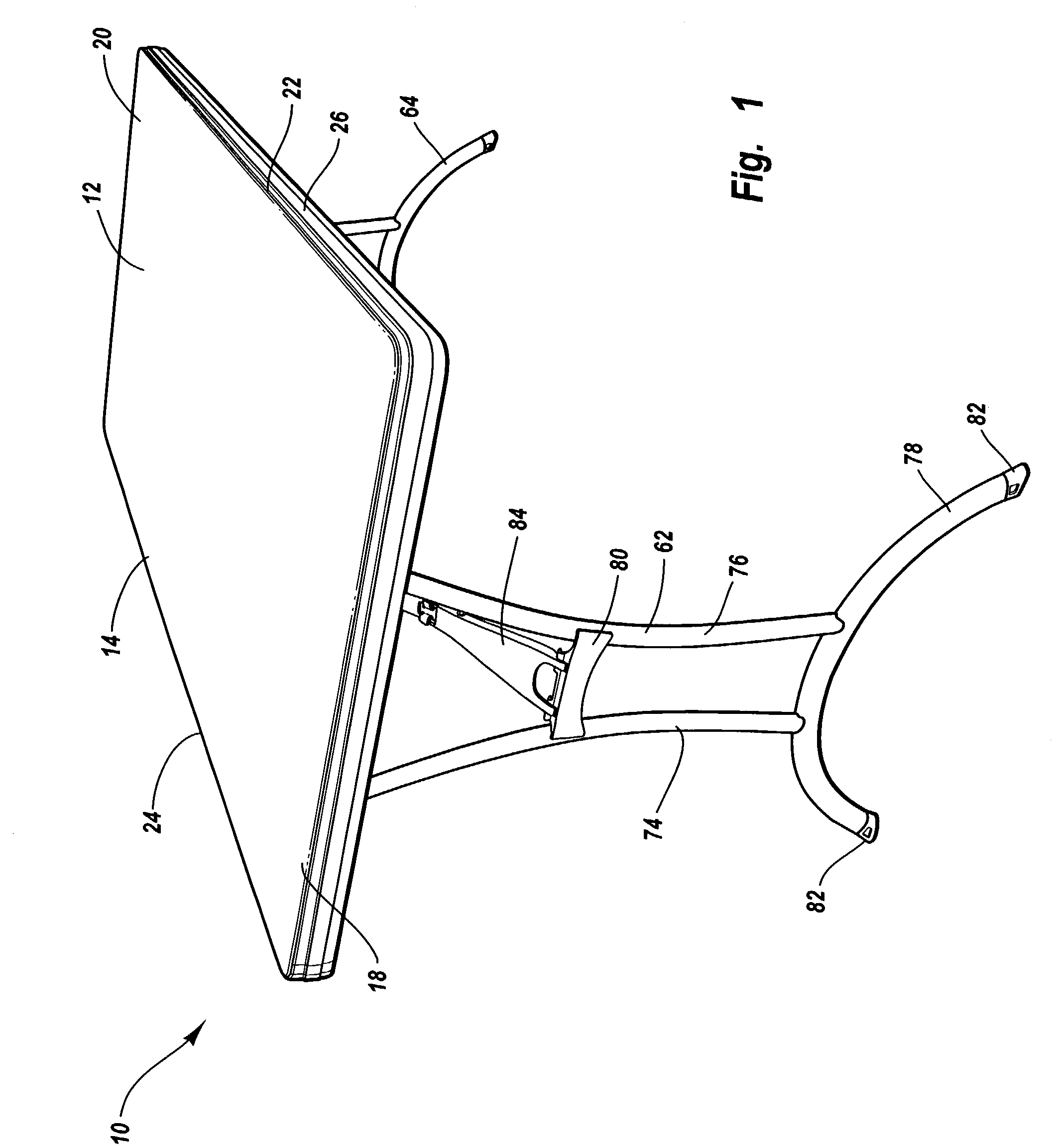 Pivotal connection of a table leg to a frame