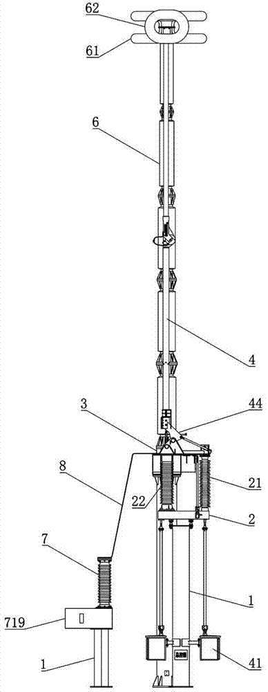 Extra-high-voltage earthing switch with series-wound main circuit and arc extinguishing chamber for opening and closing induction current