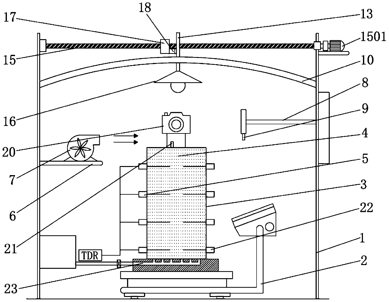 Testing device for indoors simulating soil body evaporating process