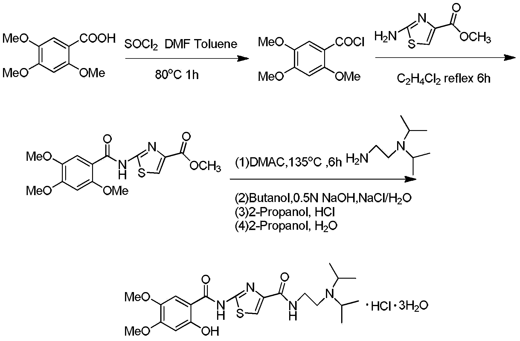 Method for preparing acotiamide hydrochloride trihydrate