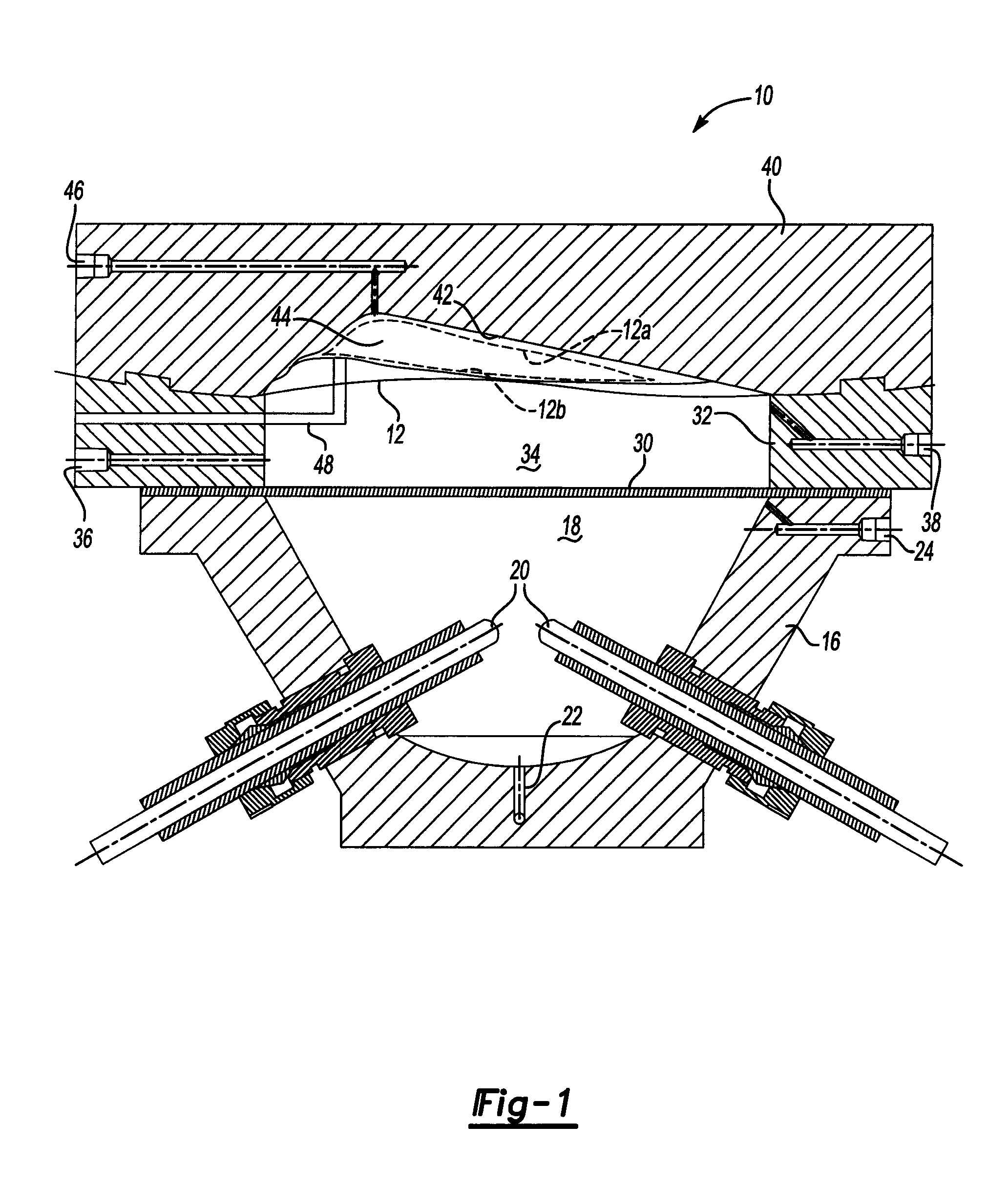 Electro-hydraulic forming tool having two liquid volumes separated by a membrane