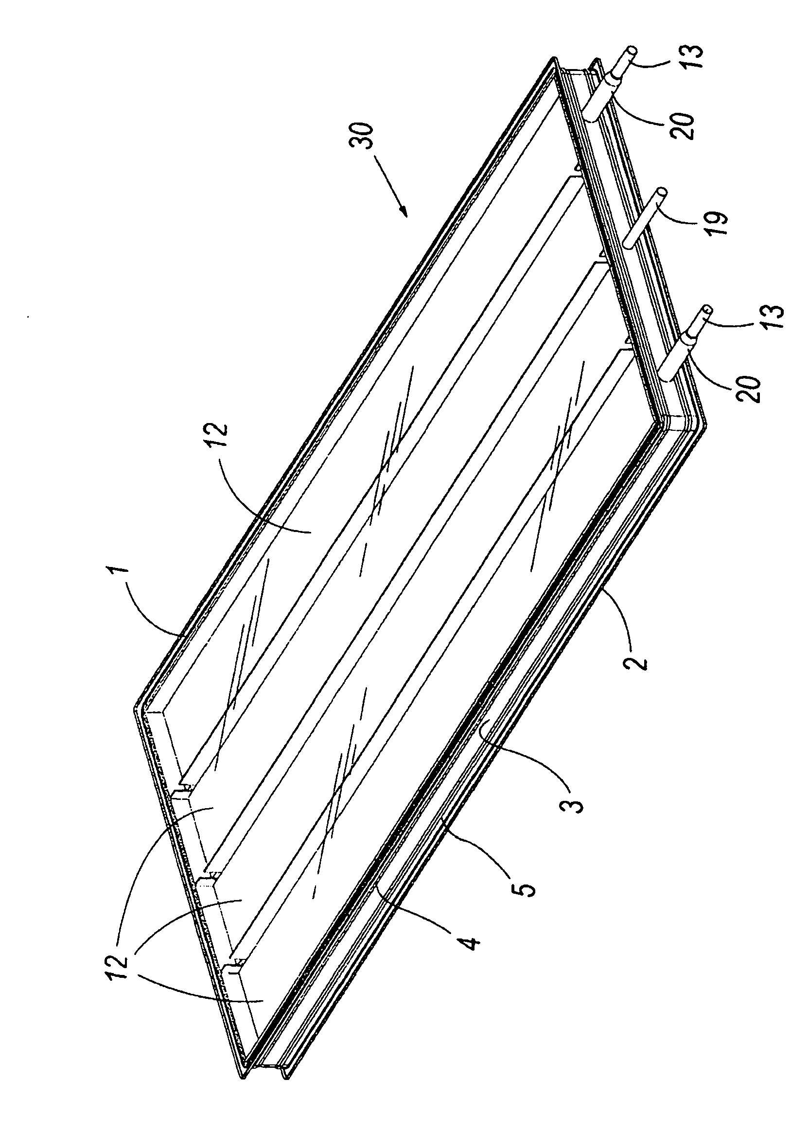 Vacuum solar thermal panel with a vacuum tight glass-metal sealing