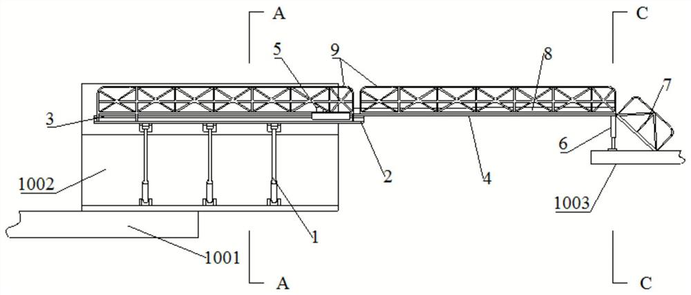 A telescopic trestle attached to a cantilever beam of a jack-up drilling platform and its application method