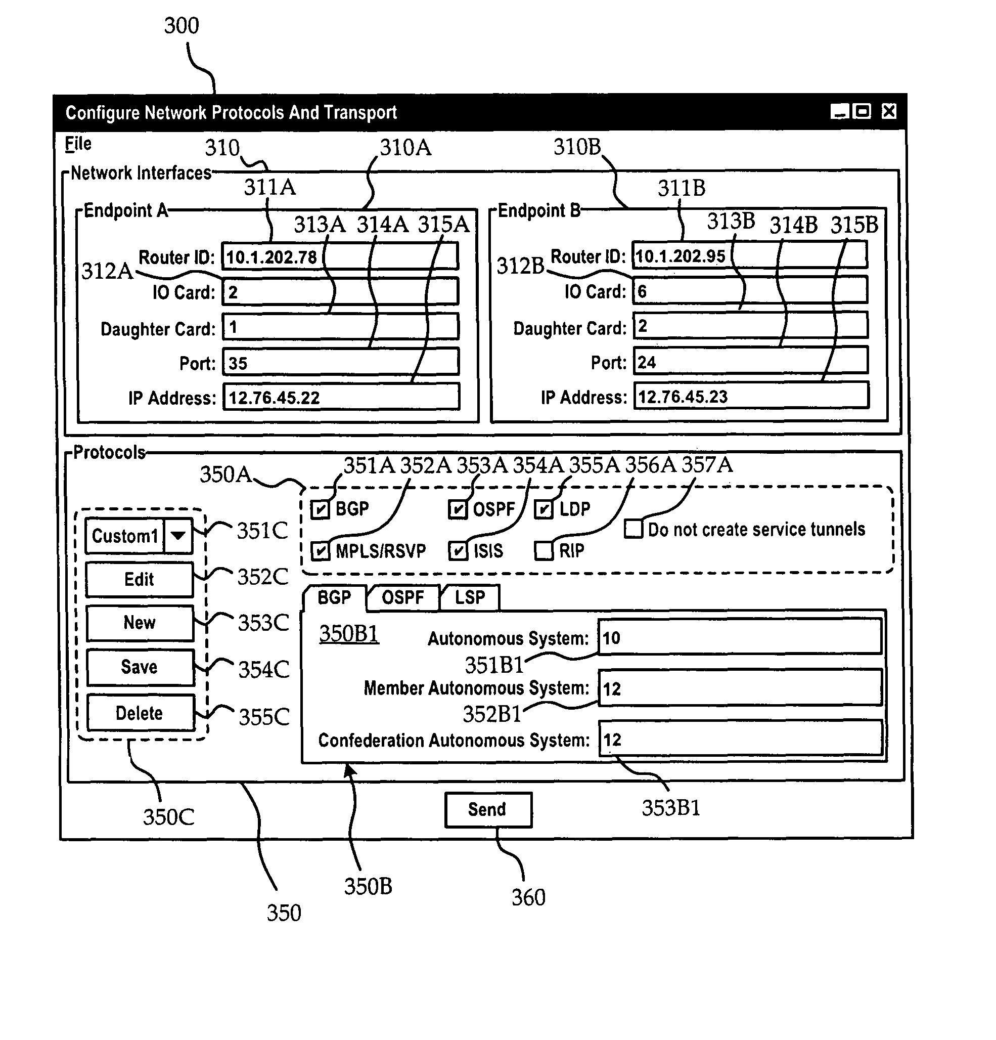 User interface system and method for inter-router protocol and transport configuration