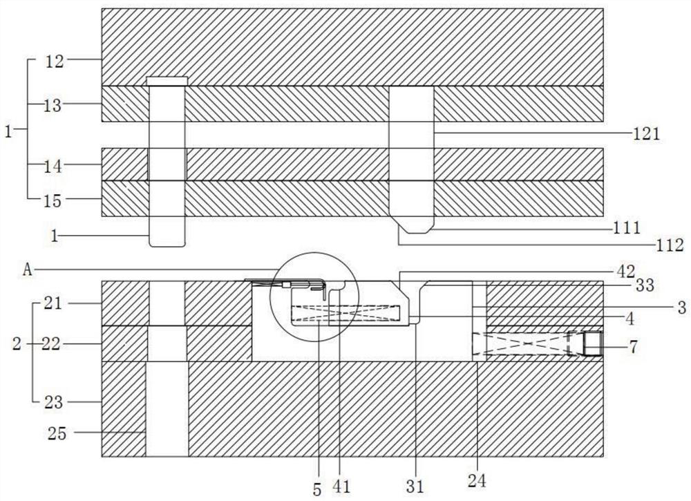 Stamping device with die inner side pushing and bending structure