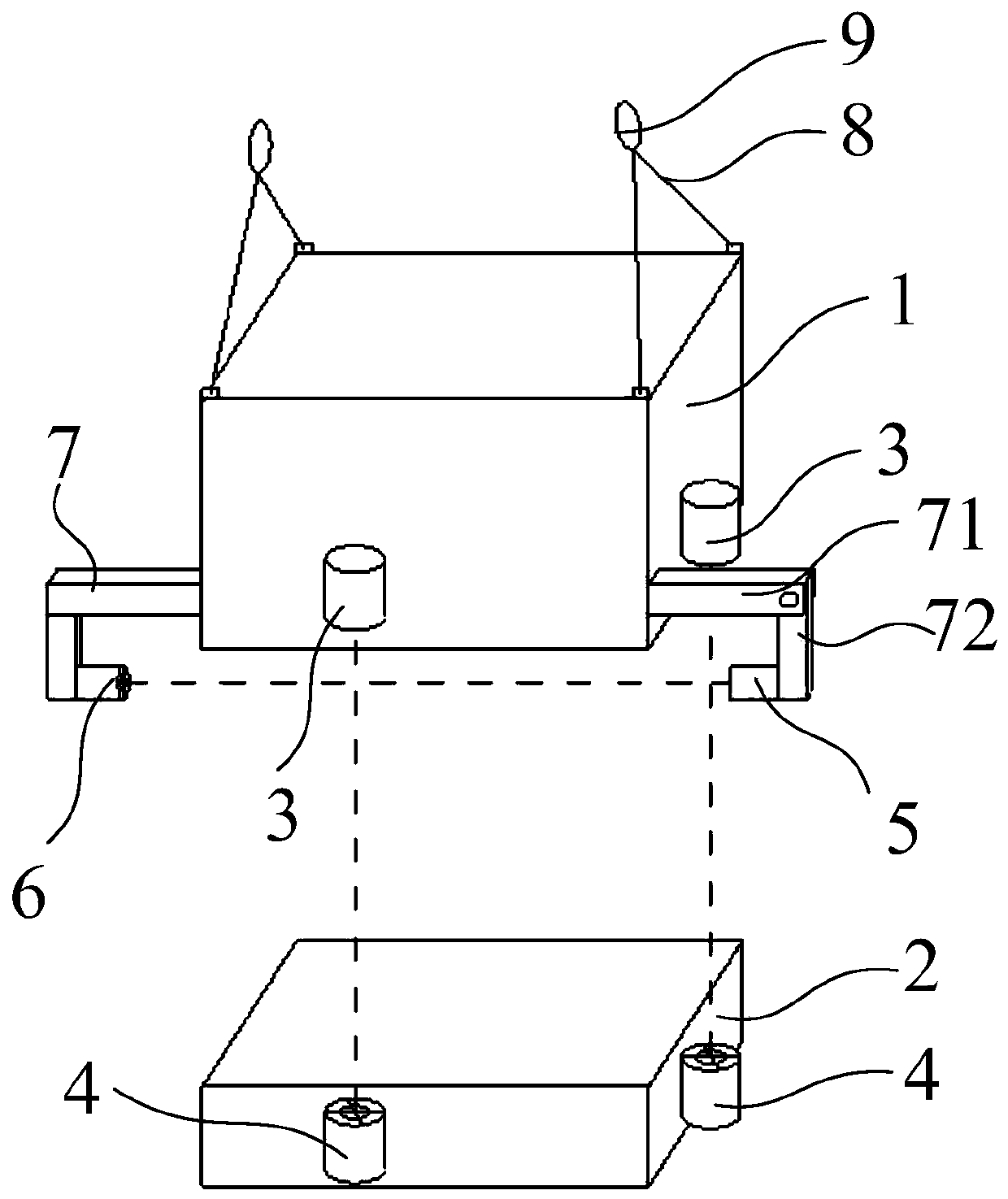 Hoisting and connecting device of anti-collision equipment and hoisting and connecting method