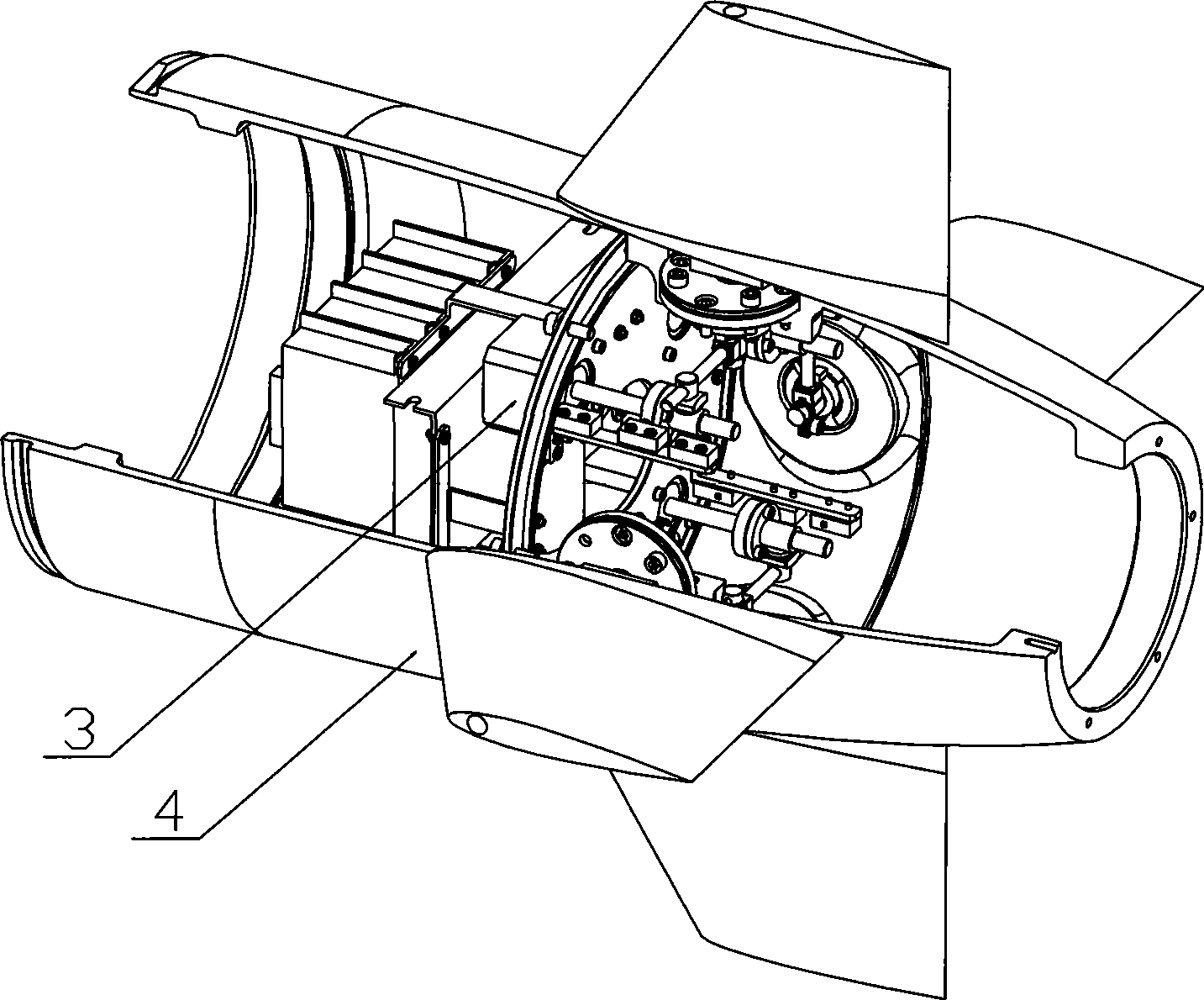 Underwater tail vane turning die and underwater navigation device containing the same